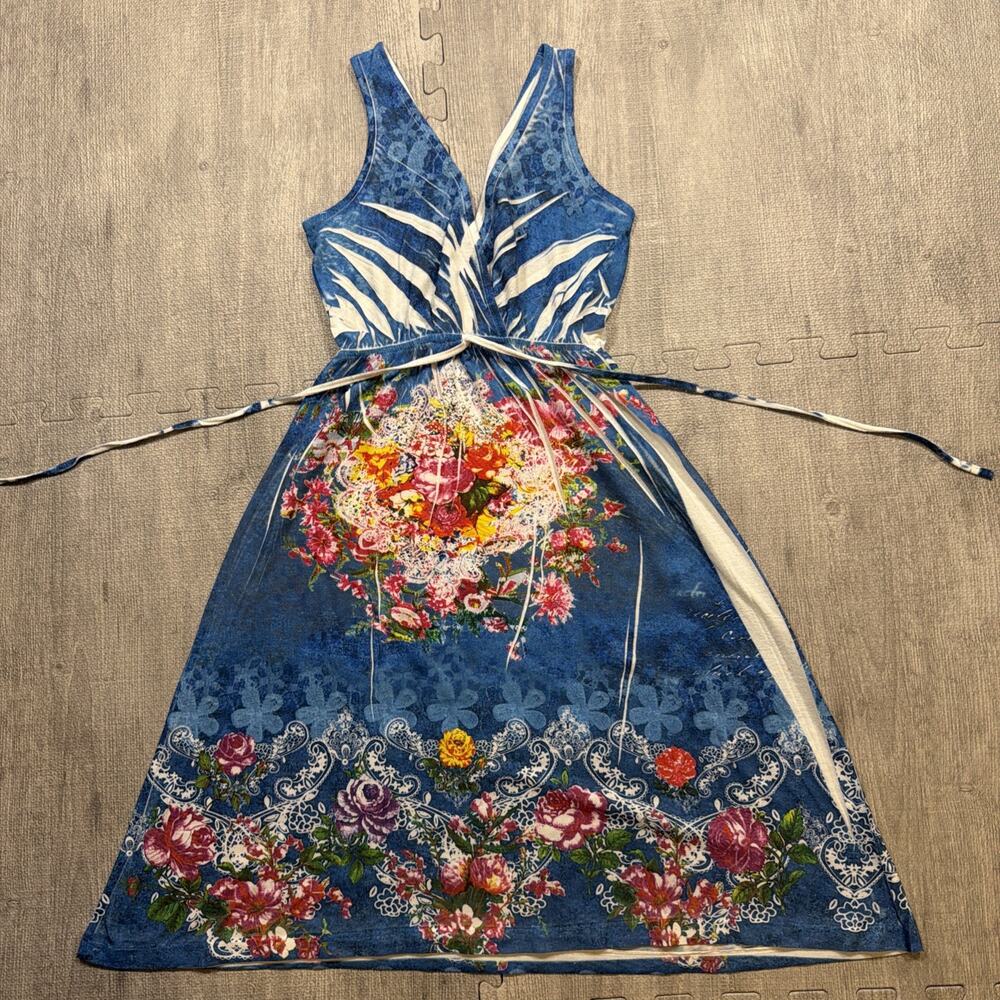 Tattoo Tattoo Womens Sz S Floral Halter Maxi Dress Blue Multicolor Boho V Neck